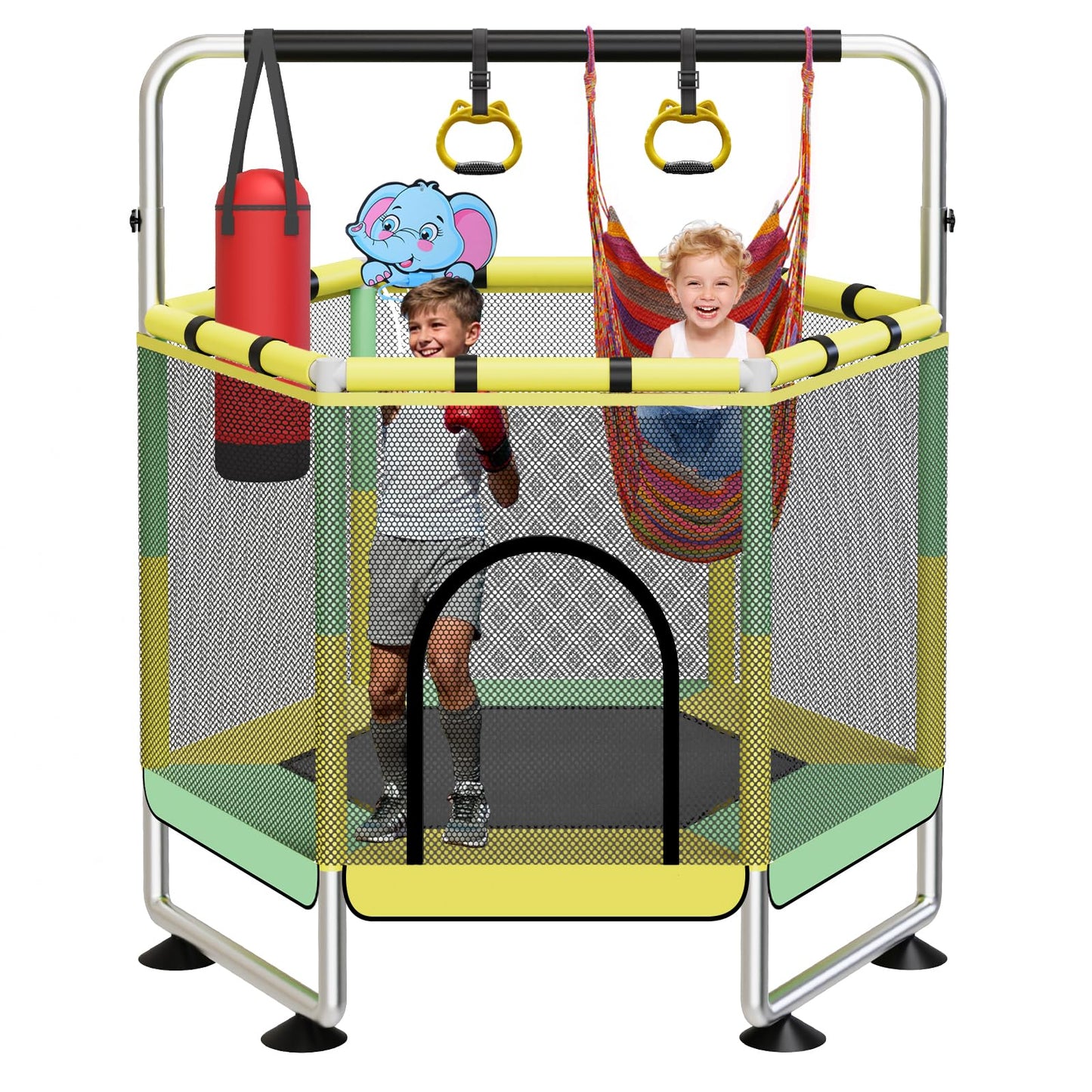 60" Trampoline for Kids, Upgrade Full Anti-Rust 440lbs Indoor Outdoor Toddler Trampoline with Net, Adjustable Trampolines with Anti-Rollover Bottom, Birthday Gifts for Boys & Girls