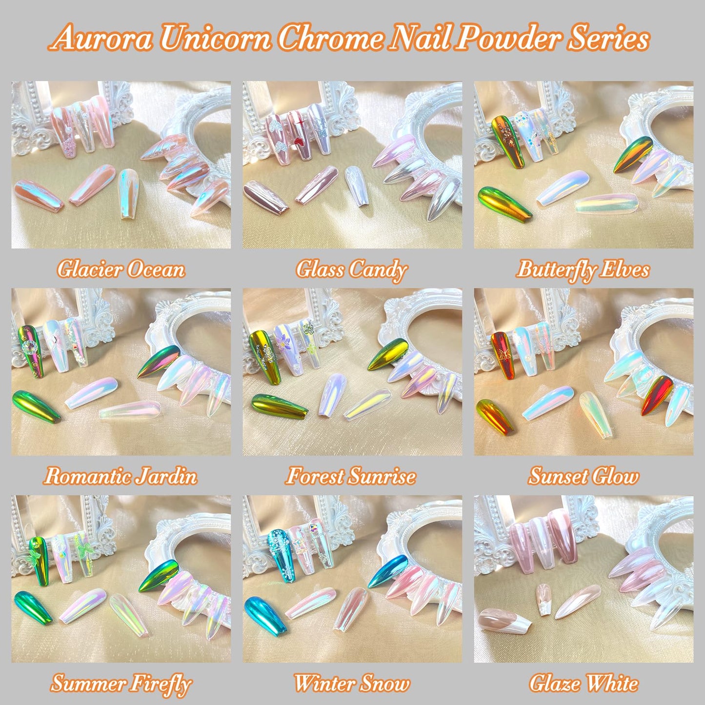 FNNZ Unicorn Chrome Nail Powder, Aurora Unichrome Mermaid Aurora Nail Powder Pigment Pearlescent Nail Art Glitter Decoration for Home DIY Nail Salon Manicure - Winter Snow