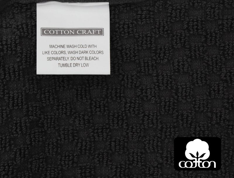 COTTON CRAFT Bath Mitt - Exfoliating Glove - Set of 6 Euro Spa Waffle Weave Towel Mitts - 100% Cotton Body Shower Glove Washcloth with Hanging Loop - Sensitive Skin Friendly - Large 5.5x10 -Black