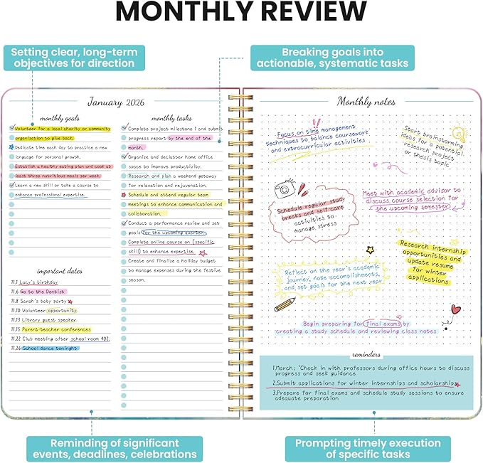 Monthly Planner 2026-2027, 2 Year Months Calendar Planner 2026-2027, Runs from January 2026 - December 2027, 7" x 10", 24 Months, Perfect for School Office Home Planning - Color Splash