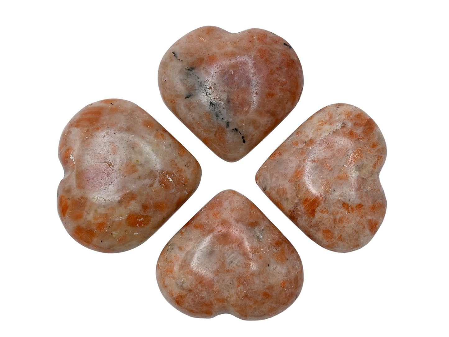 Amazing Gemstone Sunstone Crystal Heart Palm Stone - Pocket Massage Worry Stone for Natural Body Chakra Balancing, Reiki Healing and Crystal Grid