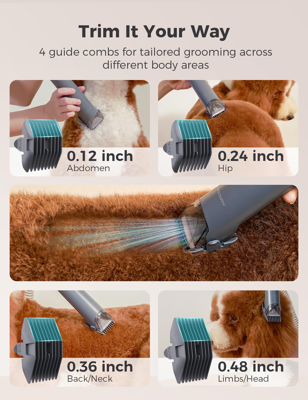 MomcozyPet Dog Grooming Kit, FurEase Dog Grooming Vacuum with Dog Clippers for Grooming, 13000Pa Powerful Dog Vacuum for Shedding Grooming with 5 Pet Grooming Tools