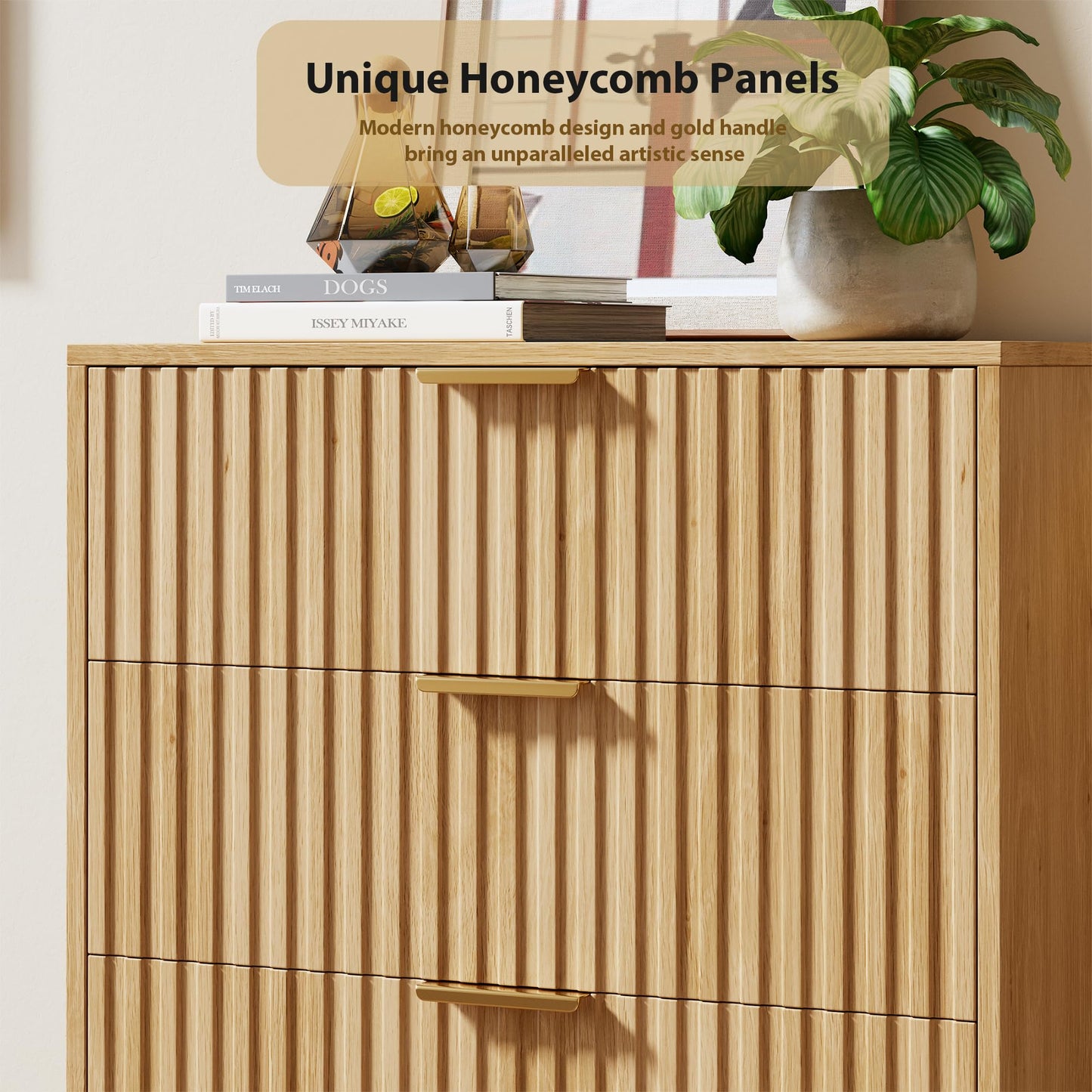 GarveeHome 5 Drawer Dresser for Bedroom, 48 in Tall Modern Chest of Drawers with Deep Drawers and Wide Top, Fluted Wooden Dresser Organizer for Living Room, Hallway, Kids Room, Natural