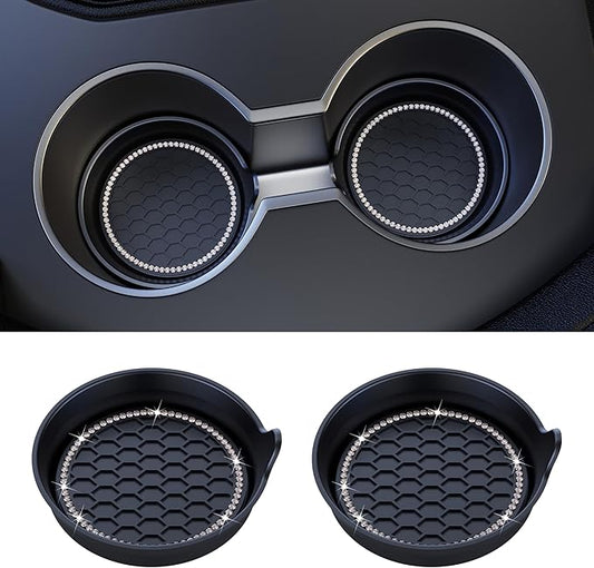 Amooca Car Cup Coaster Universal Non-Slip Cup Holders Bling Crystal Rhinestone Car Interior Accessories 2 Pack Black