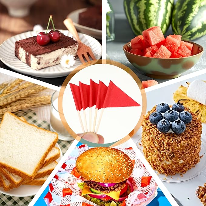 100 Pcs Solid Red Toothpick Flags Mini Small Plain Red Triangle Stick Golf Cupcake Toppers Sticks Blank Flag Fruit Cheese Markers Flags for Wedding Party Buffet Appetizers DIY Decoration