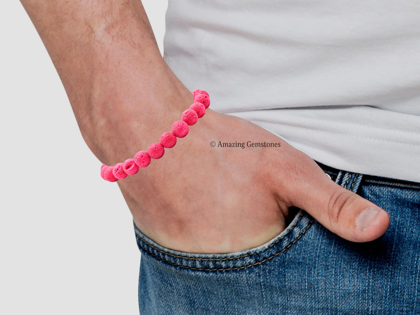 Amazing Gemstone Pink Lava Bracelet, Gifts For Men & Women - Protection Healing Crystal Bracelet - 8mm Gemstone Beaded Adjustable Bracelet, Pulseras Para Hombres Mujer Stocking Stuffers