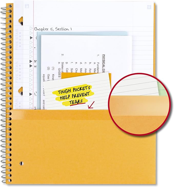 Five Star Spiral Notebook, 5 Subject, College Ruled | 8-1/2" x 11" | 200 Sheets | Water Resistant Cover | White | Pack of 6