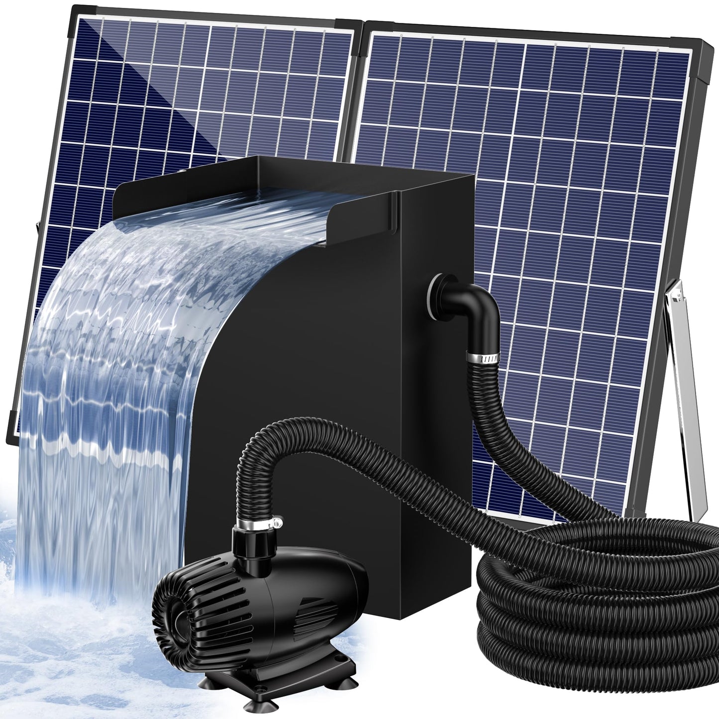POPOSOAP 55W Pond Waterfall Spillway with Water Pump, 304 Stainless Steel Waterfall Kit with 9.8FT Corrugated Tube, Pond Waterfall Box for Outdoor Pond Waterfall Setup Waterfall System Garden Decor