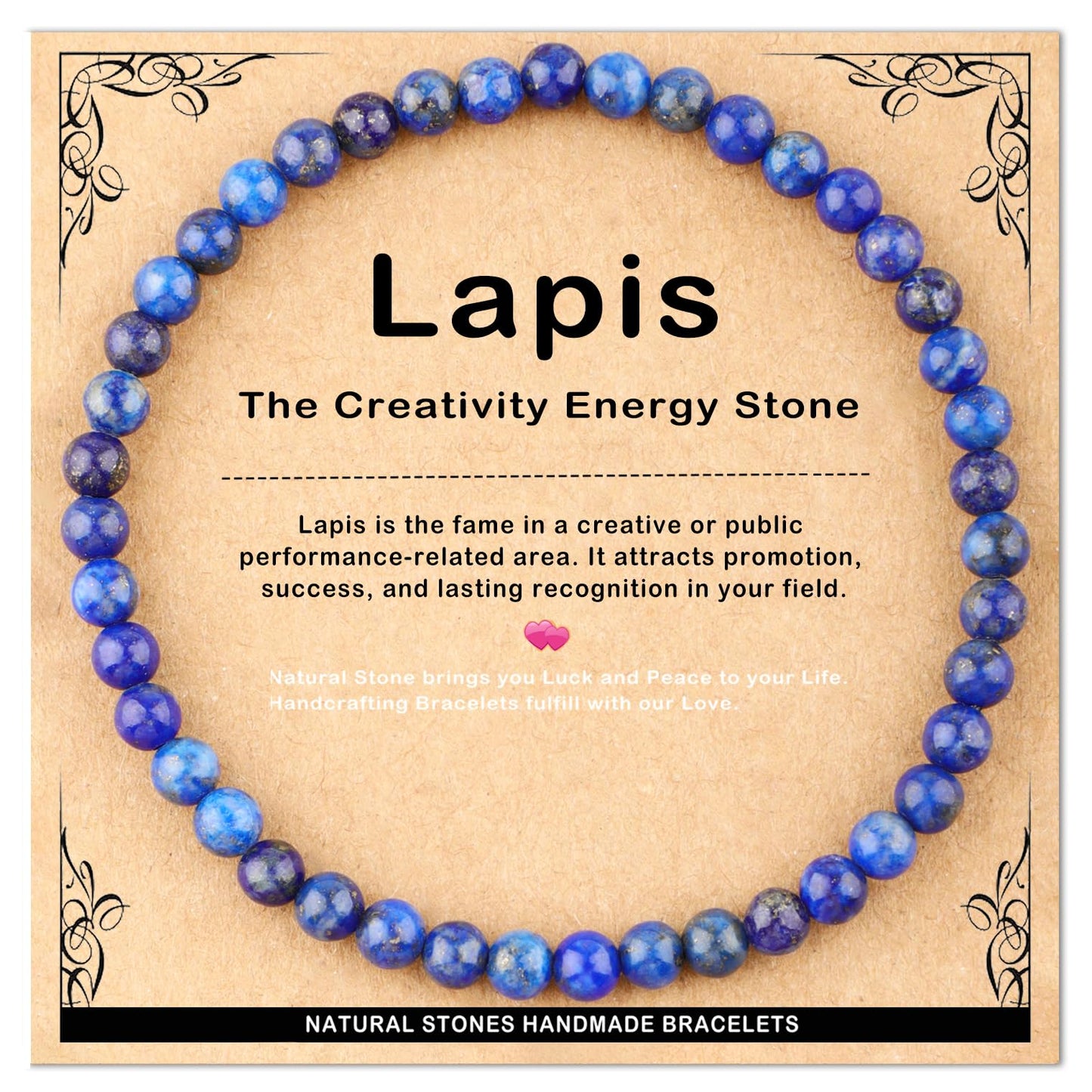 AD Beads 4mm Handmade Lapis Elastic Bracelet – Natural Gemstone for Profession Success – Meditation, Yoga, Healing and Energy Gift for Men Women