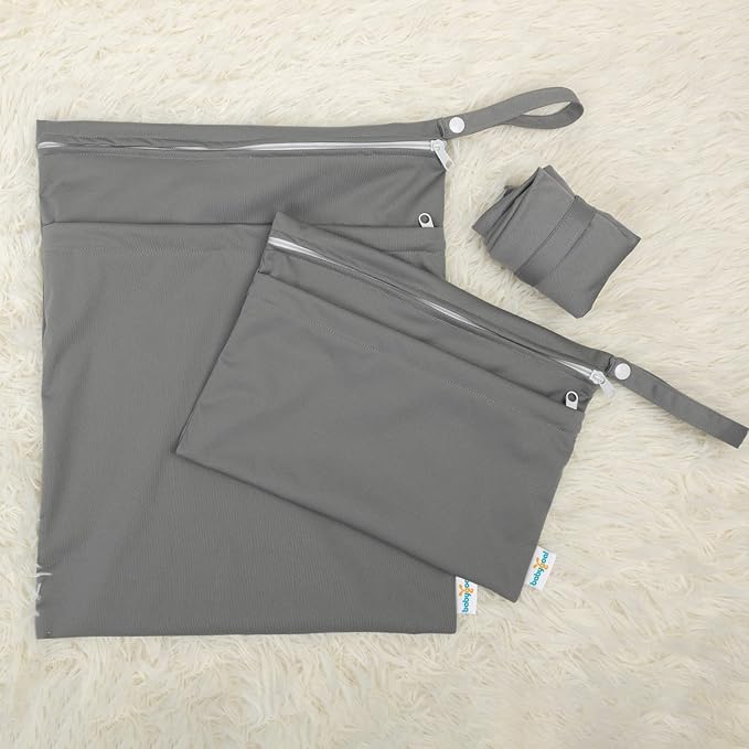 babygoal Wet Dry Bags for Baby Cloth Diapers, Washable Travel Bags, Beach, Pool, Gym Bag for Swimsuits & Wet Clothes with Two Zippered Pockets 3 Pack(S,M,L), 3SML01