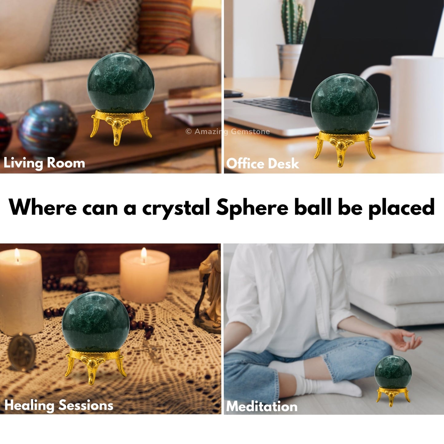 Amazing Gemstone Moss Agate Crystal Ball with Stand - 2" Inches Crystal Sphere Meditation Balls for Witchcraft and Decorative Balls