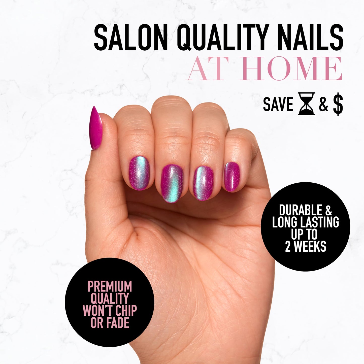 Glamnetic Press-On Nails Bundle - Midnight Romance, Berry Fizz & Hailey | Squoval Black Fake Nails with Magnetic Cat-Eye Design | Oval Magenta Nails with a Metallic Finish | Glazed Short A
