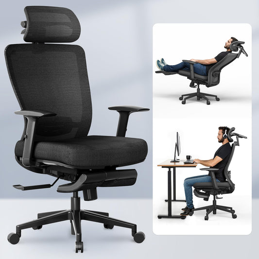 FLEXISPOT OC3 Cloud Ergonomic Office Chair with Footrest, Mesh Back Computer Chair, Home Office Desk Chairs, with Adjustable Lumbar Support/3D Headrest/Reliable Base, Elastic Foam Seat, Black, Cloud-F