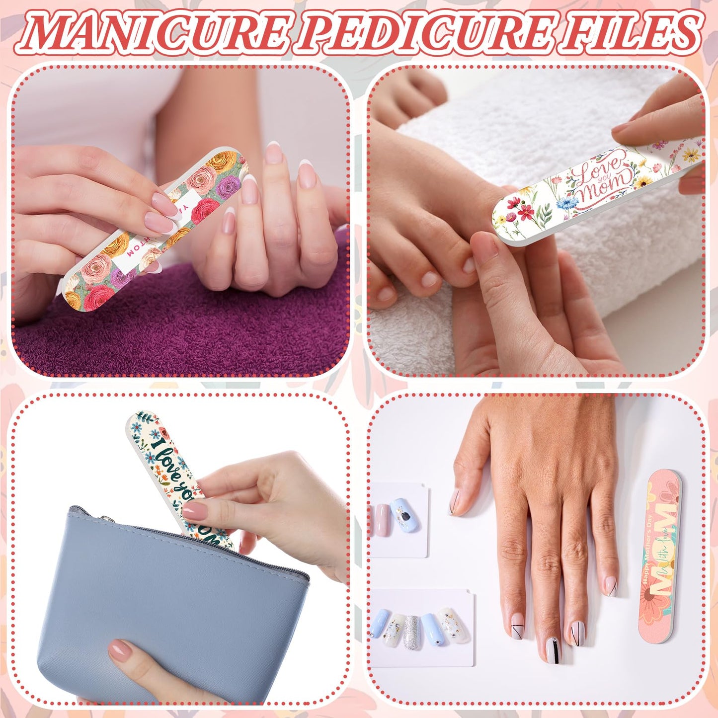 Lanties 50 Pcs Best Mom Ever Gifts for Women Bulk Double Sided Birthday Gifts for Mom Emery Board Nail Files Manicure Tools for Mother's Day Party Supplies