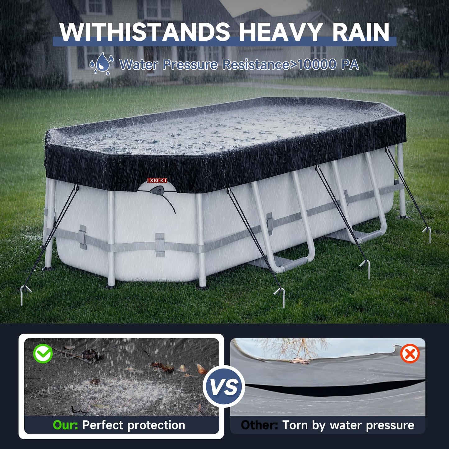 LXKCKJ Rectangular Pool Cover for above Ground Pools, Heavy Duty Winter Cover Ideal for Waterproof and Dustproof (9x18 FT, Black)