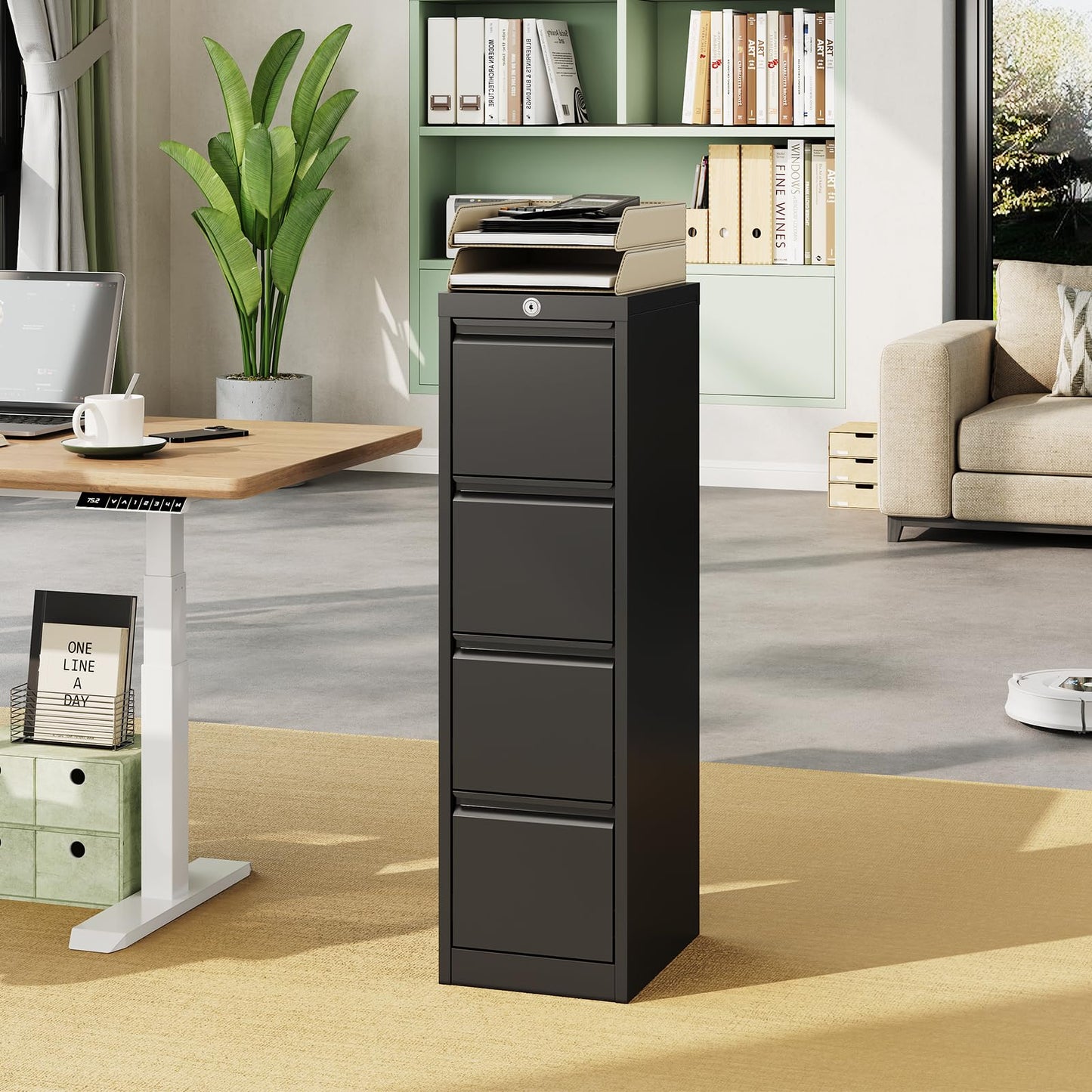 BouPower 4 Drawer File Cabinet with Lock, Metal Filing Cabinets, Vertical Small Filing Cabinet Steel Lockable Storage Cabinets for Home Office, Legal/Letter Size File