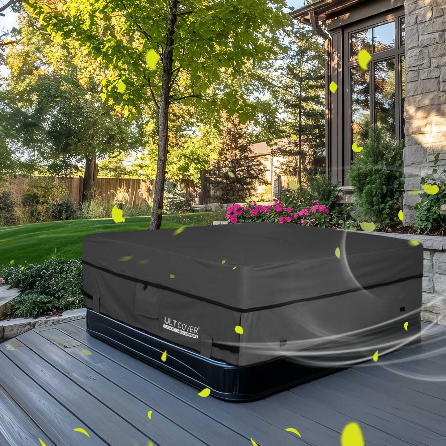 ULTCOVER Waterproof 600D Polyester Square Hot Tub Cover Outdoor SPA Covers 95 x 95 inch, Black