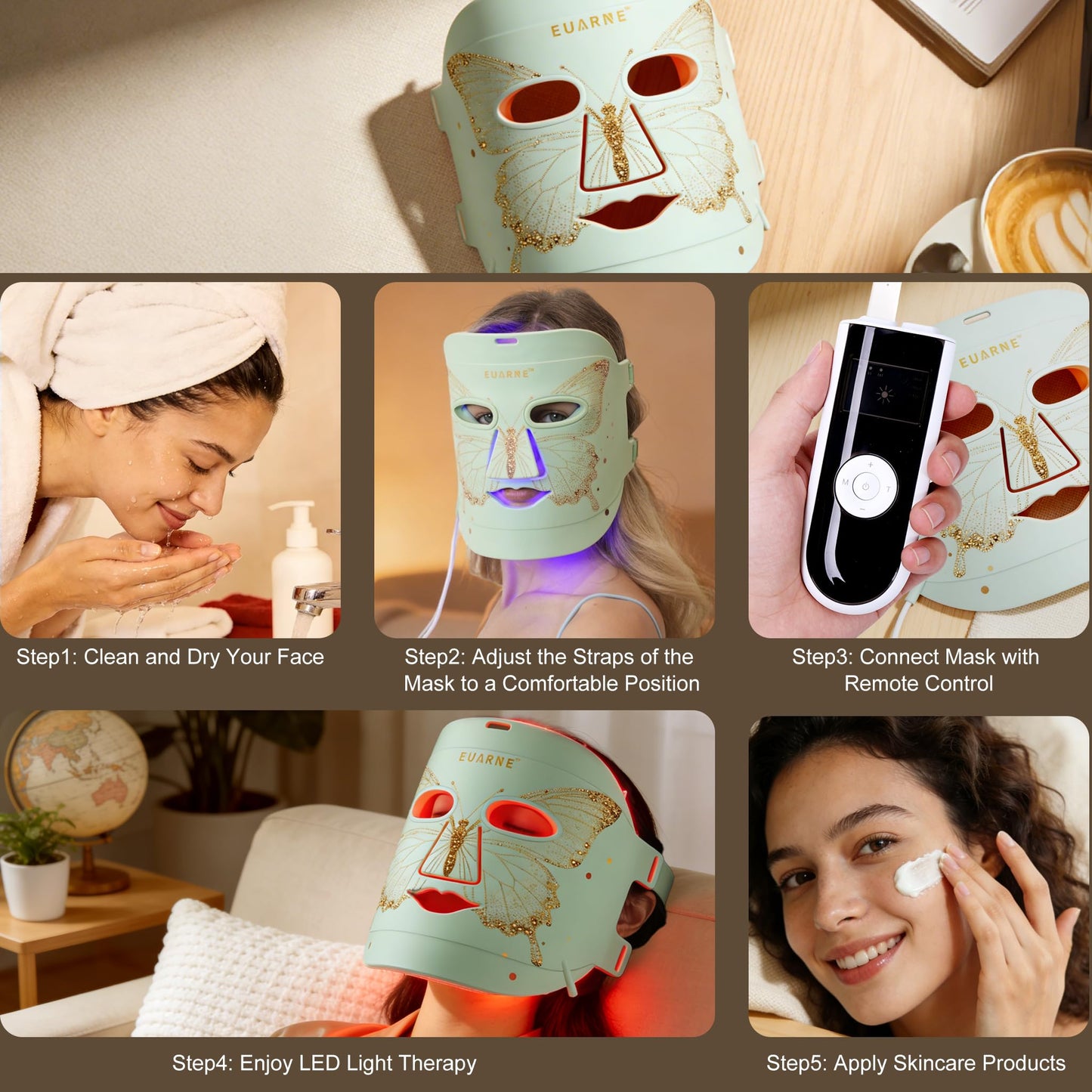 Red Light Therapy for Face, LED Face Mask Light Therapy, 324 LEDs and 4 Modes Light Therapy Mask, Infrared Face Mask Light Therapy and Red & Blue Dual-Light for Wrinkles, Fine Lines and Blemishes