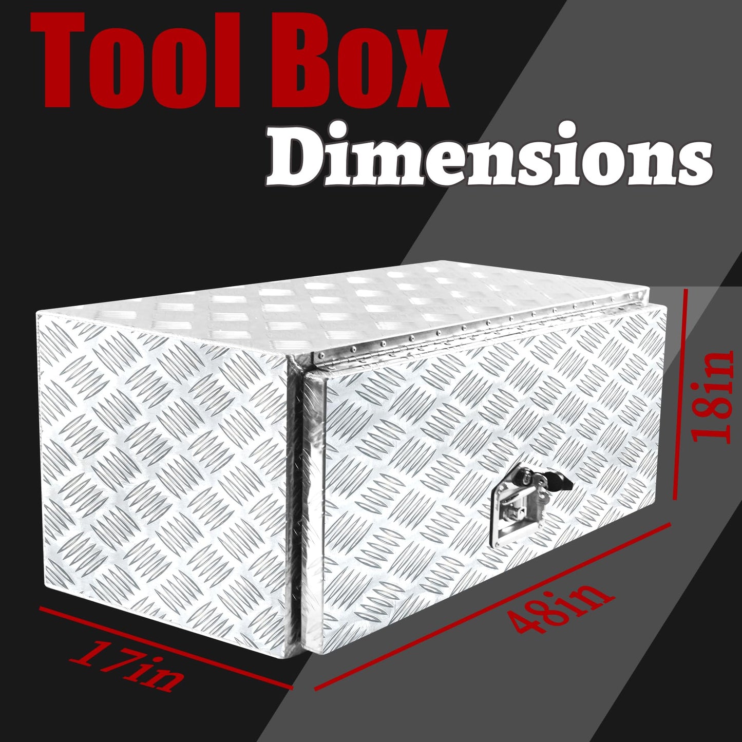 Fsehyue 48x17x18 Inch Aluminum Truck Tool Box Heavy Duty Pickup Storage Box Underbody Truck Box Diamond Plate Toolboxes with Lock and Keys Suitable for Truck Bed Pickup RV Trailer