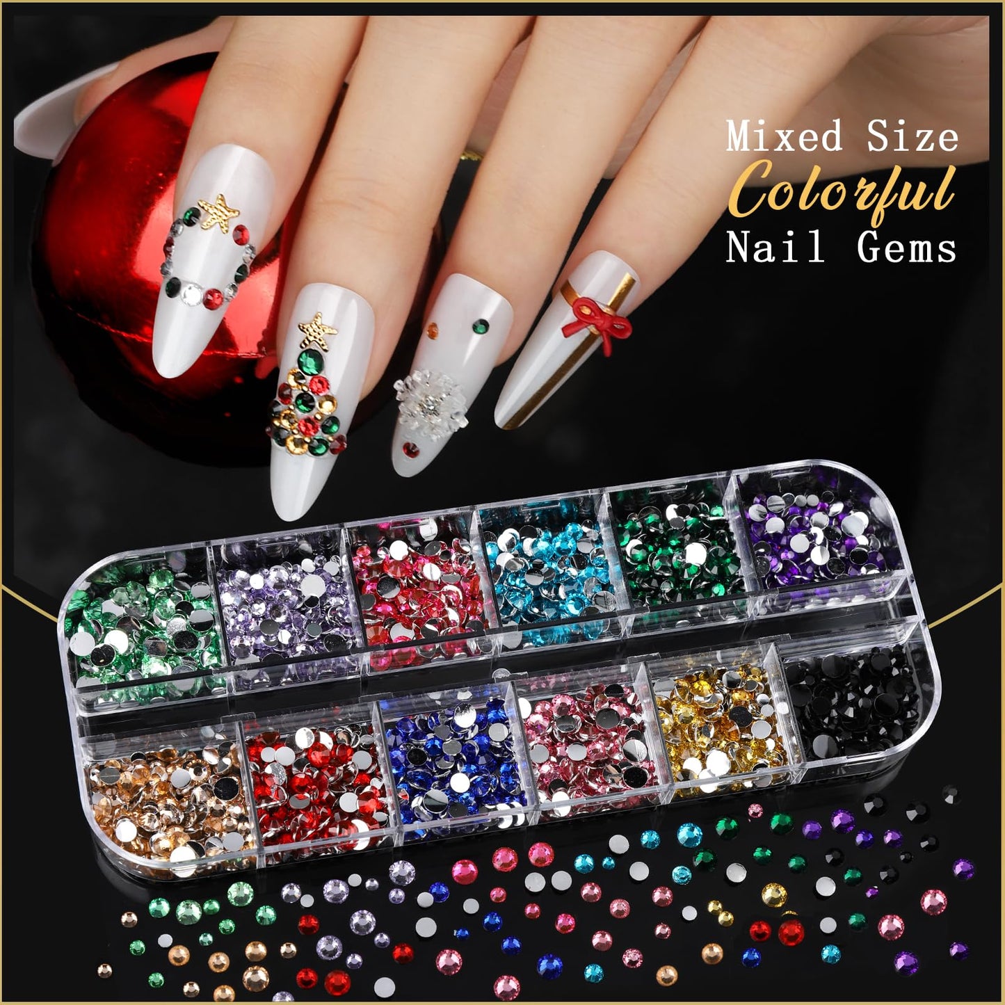 Teentior Nail Charms Nail Stickers with Nail Gems Kit, 8 Boxes Nail Art Rhinestones Gold Rhinestones for Nails, Nail Charms and Gems Pearls for Nails, 3D Nail Art Design Kit Nail Decorations for Women