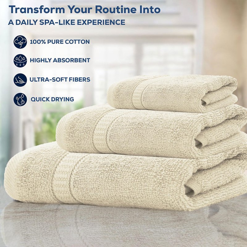 GOLD TEXTILES Premium Bath Towels Set (Pack of 24,27 x 54) 100% Ring-Spun Cotton Bathroom Towels for Hotel, Spa, Soft and Absorbent (27 x 54, Sand - 24 Pcs)