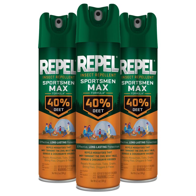 Repel Insect Repellent Sportsmen Max Formula 40% DEET, 6.5 Ounces, Long-Lasting Aerosol Insect Repellent Spray Repels Mosquitoes, Ticks, Gnats, Biting Flies, Chiggers and Fleas, 3 Pack