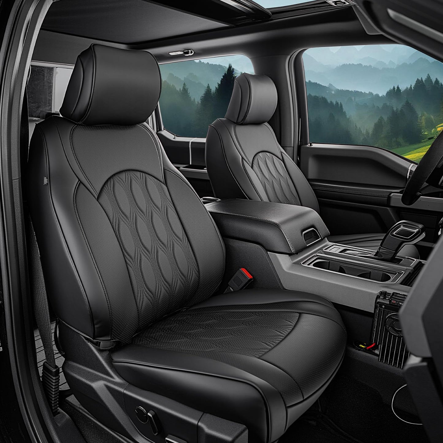 DiffCar® for Ford F150 Seat Covers 2025 2024 2023 2022 2021, PU Leather Truck Accessories Full Set for F 150, Car Pickup Seat Protectors Custom Fit for Ford F-150 XT XLT SuperCrew/CrewCab 21-25, Black