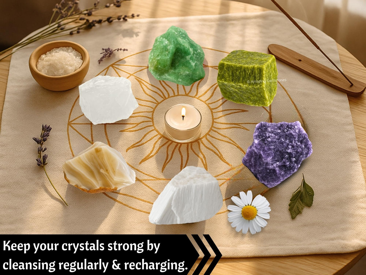 Amazing Gemstone Crystals for Emotional Trauma Manifestation, Set of 6 Lepidolite, Green Aventurine, Scolecite, Vesuvianite, Lace Agate and Clear Quartz Healing Crystals and Stones