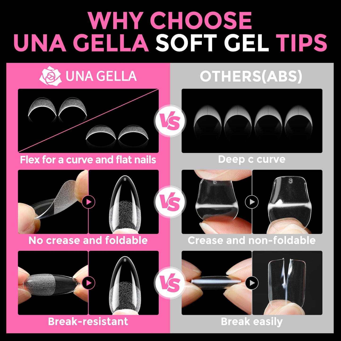 UNA GELLA Almond Nail Tips 216pcs Medium Almond Press on Nails Pre-shape Gel Fake Nails for Full Cover Acrylic French False Nails For Nail Extension, DIY Salon 12 Sizes Gelly Tips