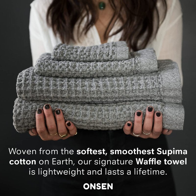 ONSEN Supima® Waffle Bath Towel, Large, Quick Dry Lint Free 100% USA Cotton, Lightweight Absorbent Bath Towel, 31x57 in (Cinder Grey, 1x Bath Towel)