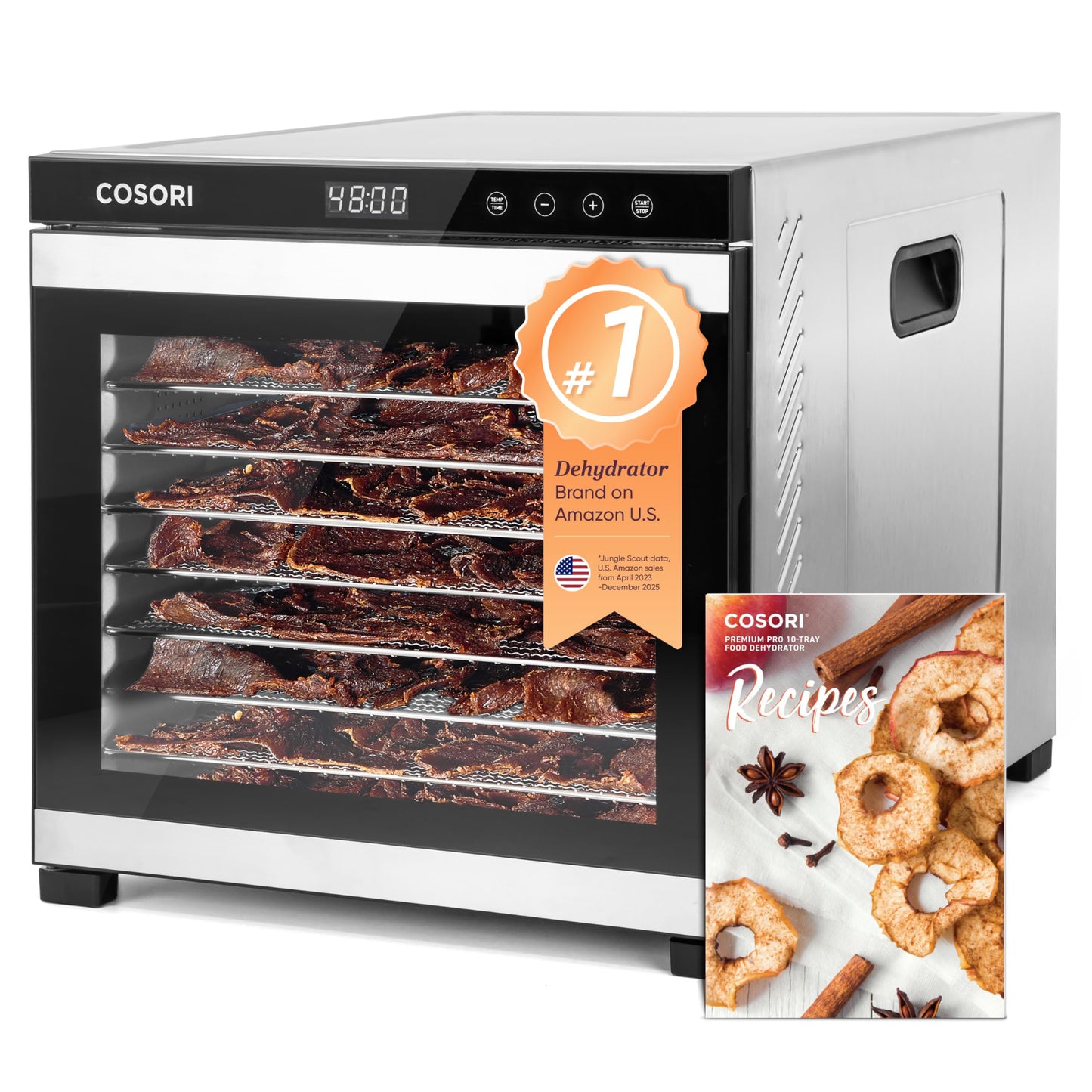 COSORI Food Dehydrator for Jerky, 10 Trays, 16.2ft² Drying Space, 165°F Temperature Control, 48H Timer, 1000W Dehydrator Machine, Stainless Steel, for Herbs, Fruit, Meat, and Yogurt, Silver