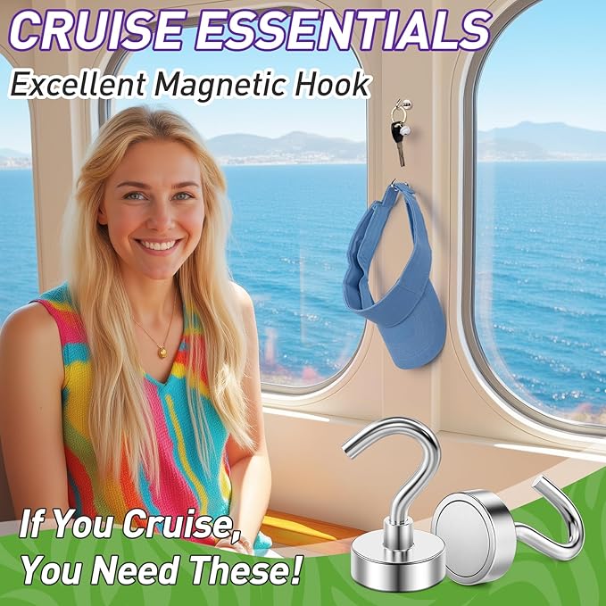 40 Pack Magnetic Hooks for 2026 Cruise Cabins Beach Vacation 30lbs+ Heavy Duty Magnet with Hook Metal Magnetic Hooks for Kitchen Fridge Grills Hanging Magnet Hooks for Classroom Locker Whiteboard