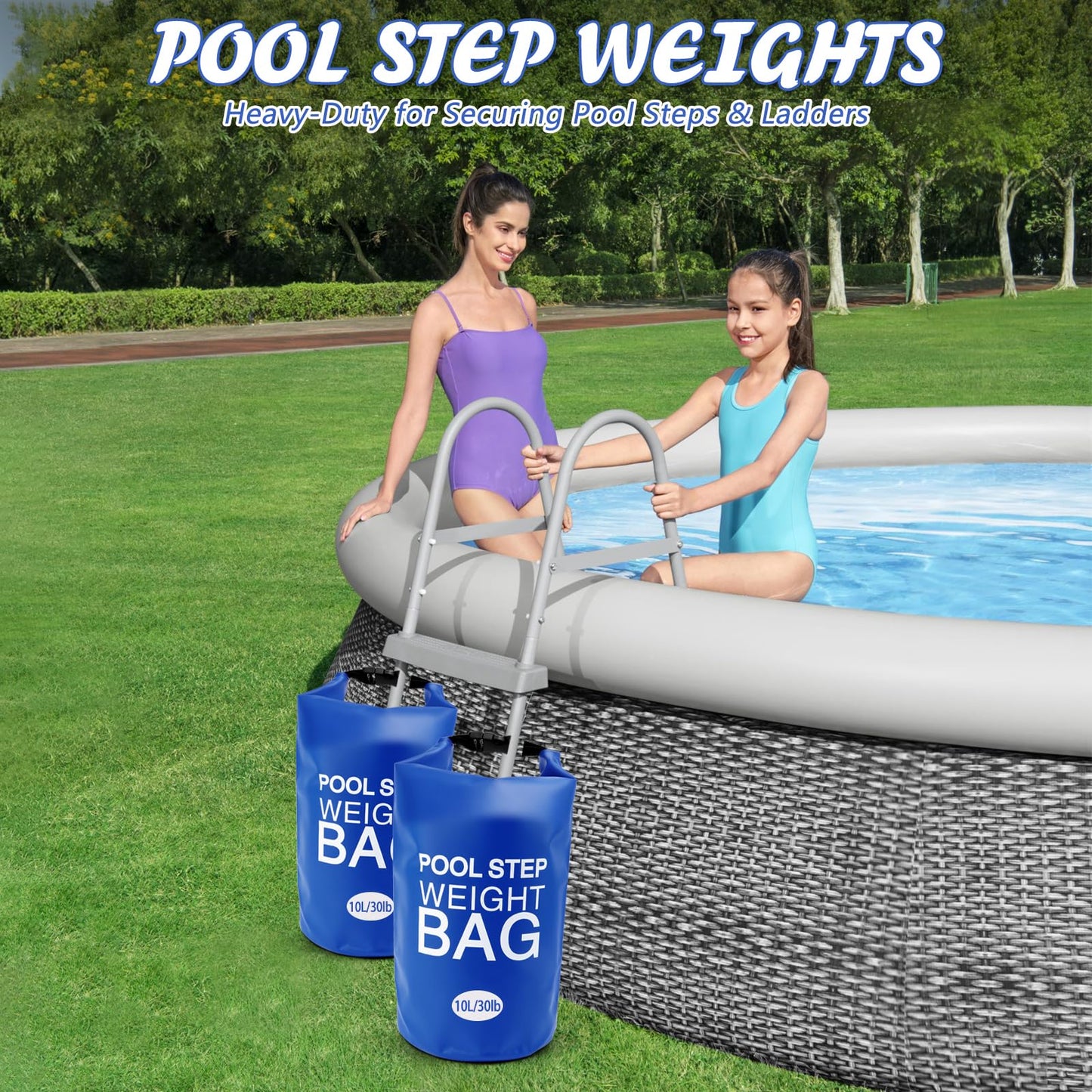 4 Pack 10L/30lb Universal Pool Step Weights 500D PVC Waterproof Swimming Pool Ladder Weights No Breaken Above Ground Pool Ladder Sand Bags, Foldable Pool Stair Weights for Pool Steps(Blue-4PCS)