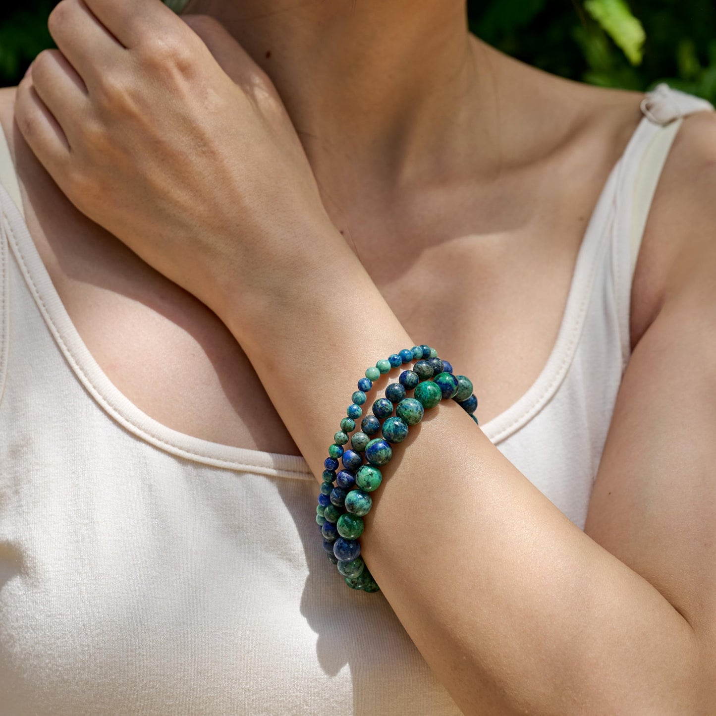 Bivei Chrysocolla-Gentle Expression-6mm Beaded Bracelets for Women Handmade Semi Precious Natural Stone Stretch Elastic Jewelry for Women Yoga Protection Gifts