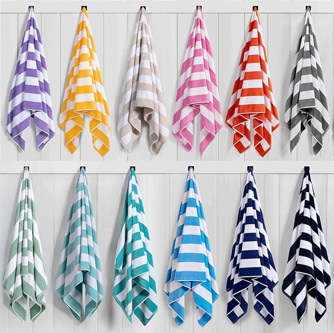 LULUHOME Large Oversized Beach Towel - Big Cotton 36 x 70 Inch Striped Pool Towel, Large Cabana Soft Swimming Towel for Adult Men Women,Aqua