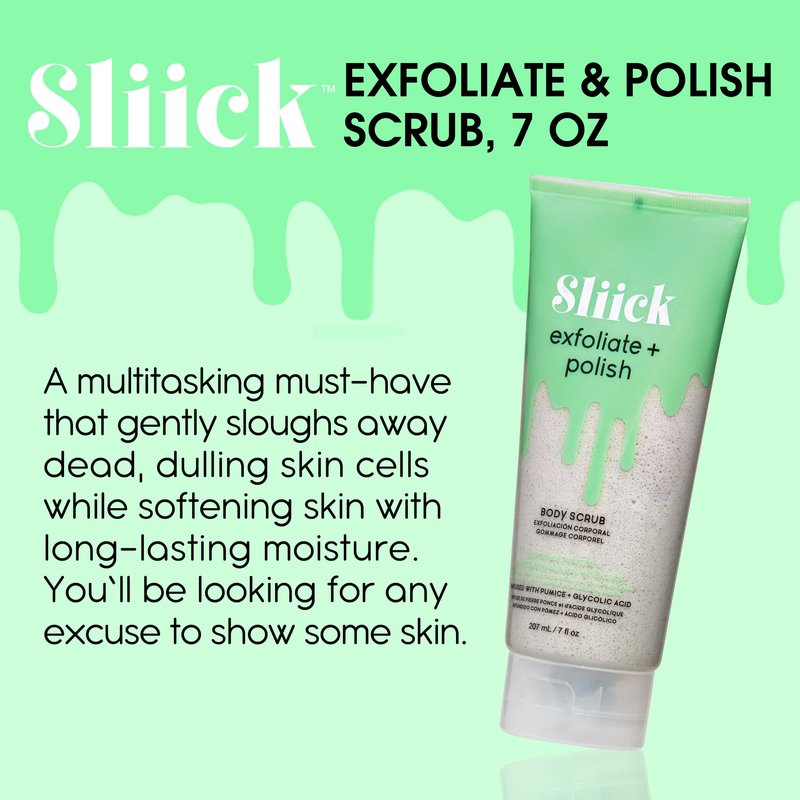 Sliick Exfoliate and Polish Body Scrub, Infused with Pumice and Glycolic Acid, 7 oz