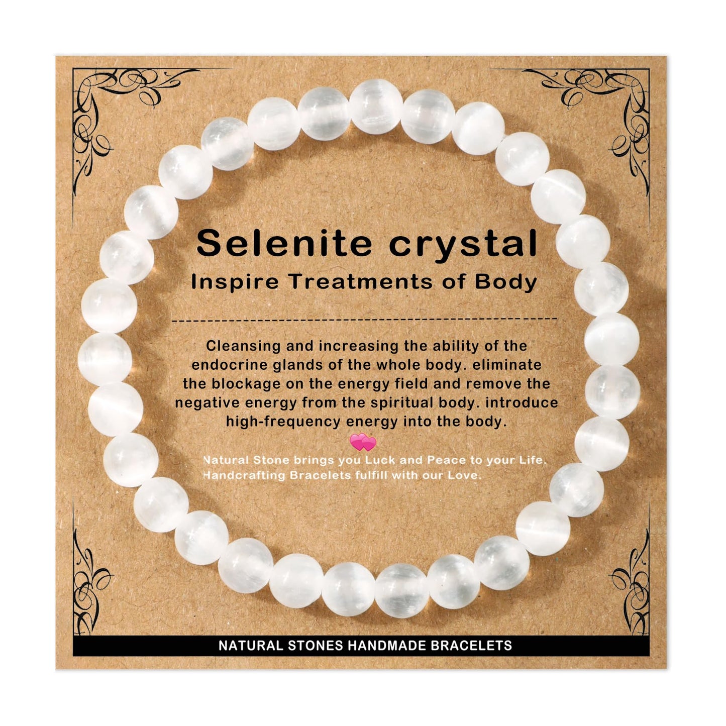 AD Beads 6mm Handmade Selenite crystal Elastic Bracelet – Natural Gemstone for Inspire treatments of body – Meditation, Yoga, Healing and Energy Gift for Men Women