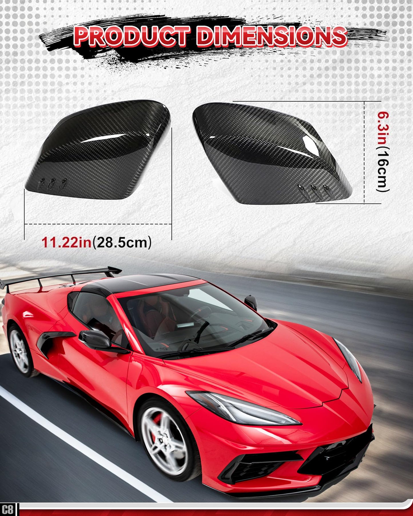 Etesan Carbon Fiber Mirror Covers Fit for Corvette C8 Z51 Z06 Stingray E-Ray 2020-2025, Real Carbon Fiber Rear view Mirror Guard Cover Trim 2PCS