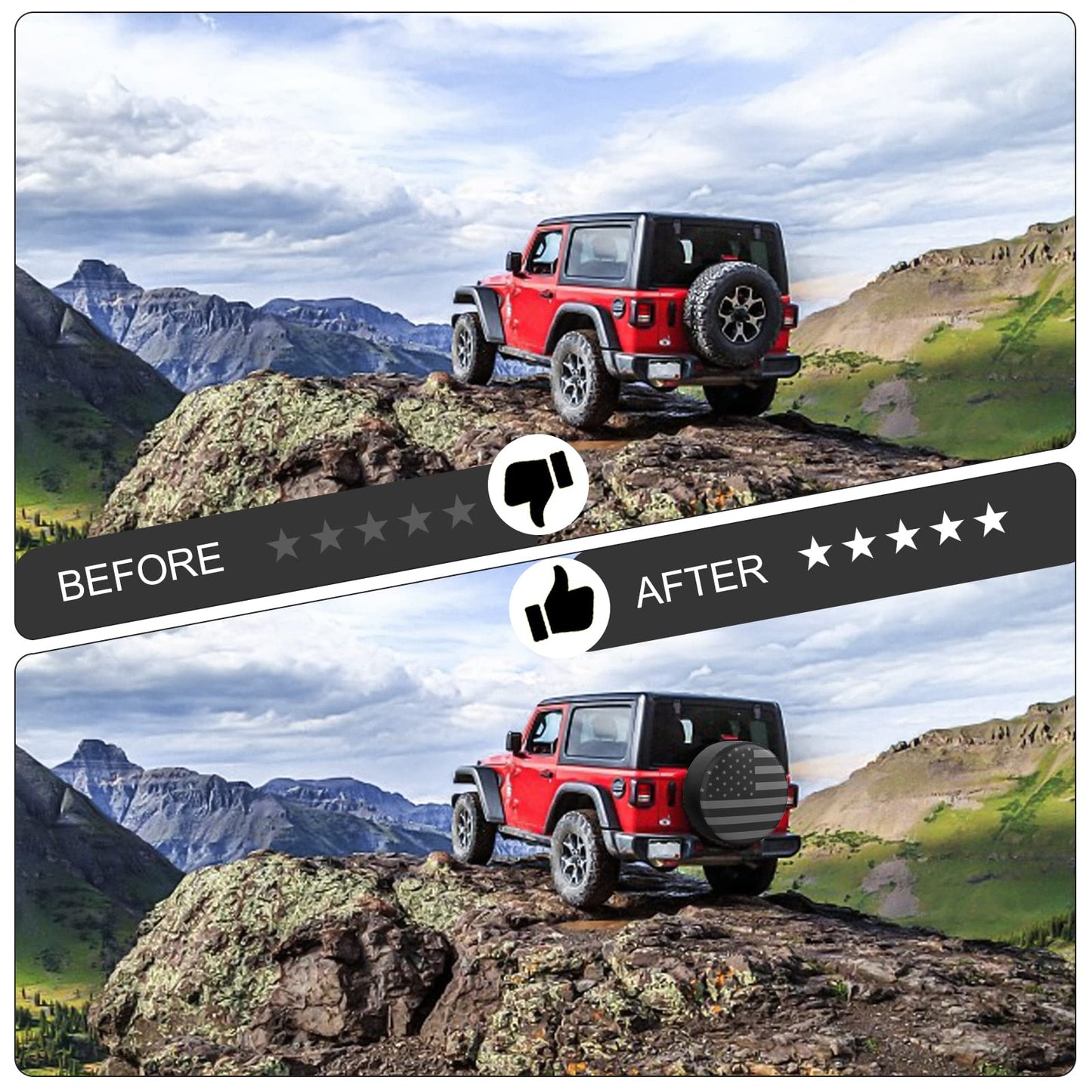 Spare Tire Cover for RV Trailer, Waterproof Leather Wheel Cover with American USA Flag, Camper Spare Tire Cover Fit for Jeep Wrangler Rv SUV Truck Travel Trailer 15"