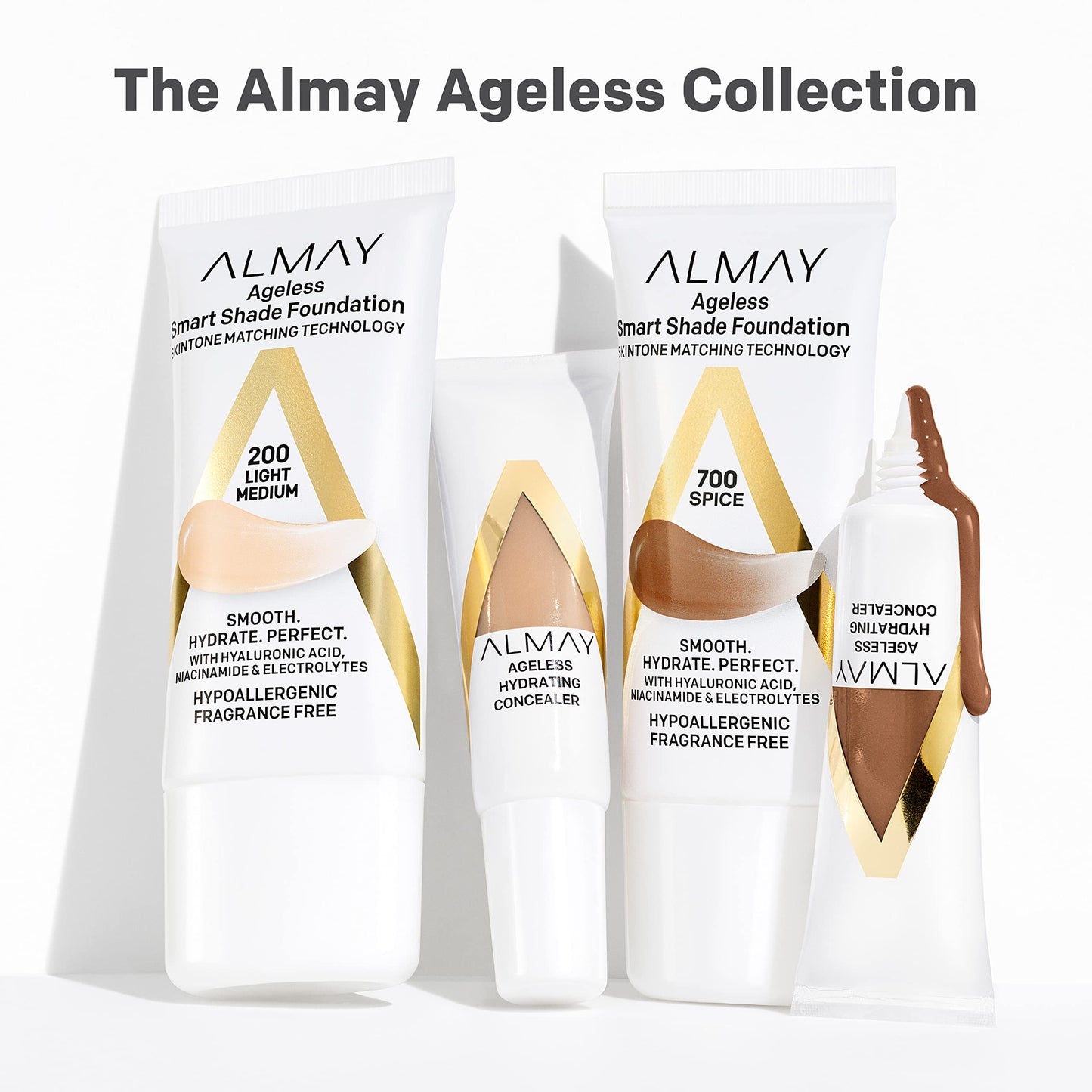 Almay Anti-Aging Foundation, Smart Shade Face Makeup with Hyaluronic Acid, Niacinamide, Vitamin C & E, Hypoallergenic-Fragrance Free, 500 Golden, 1 Fl Oz (Pack of 2)