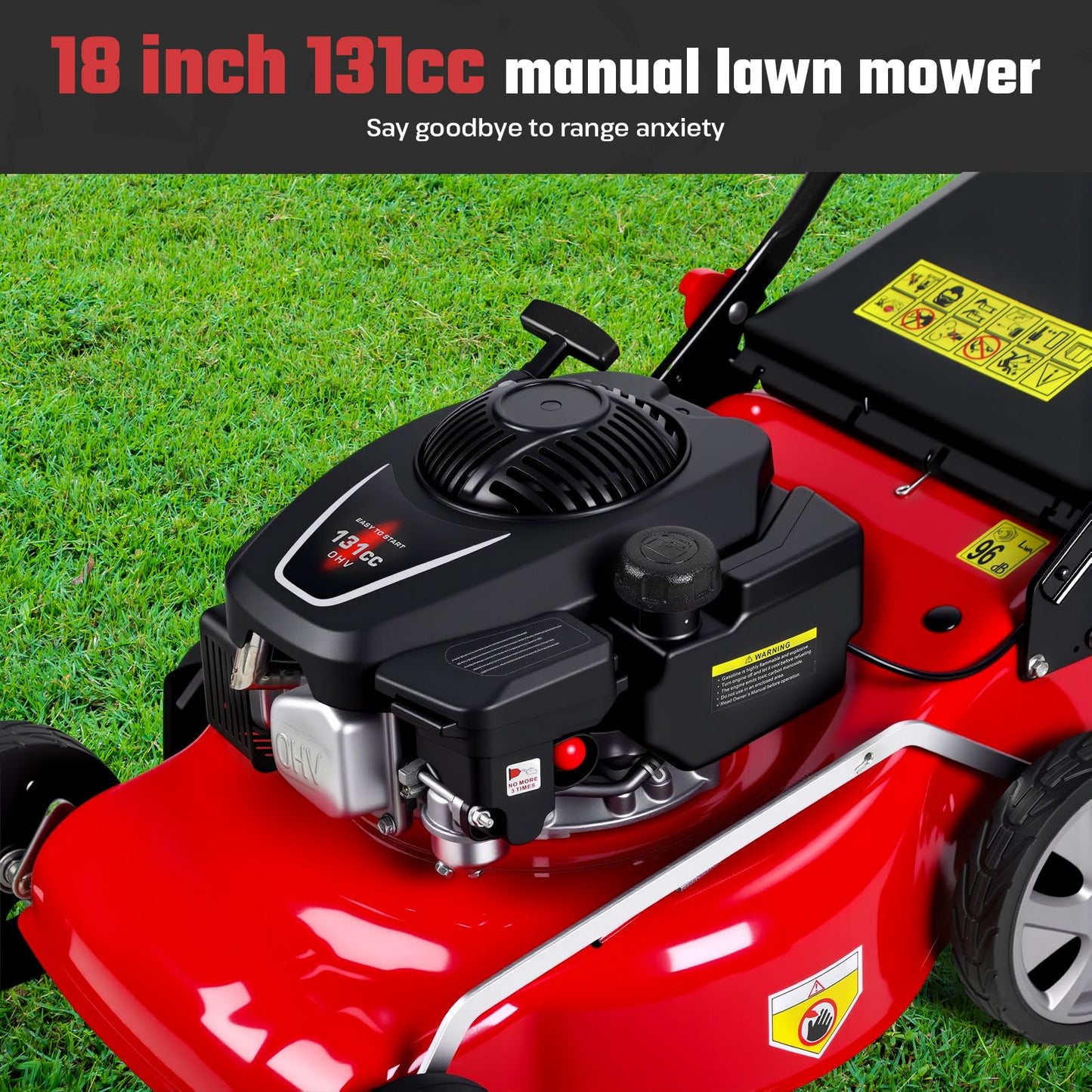 3 in 1 Gas Lawn Mower Self Propelled Self Propelled Gas Lawn Mower, 131cc Engine with Air Cooling, 50L Grass Tank, Foldable Design Red, Big Wheels & Easy Start