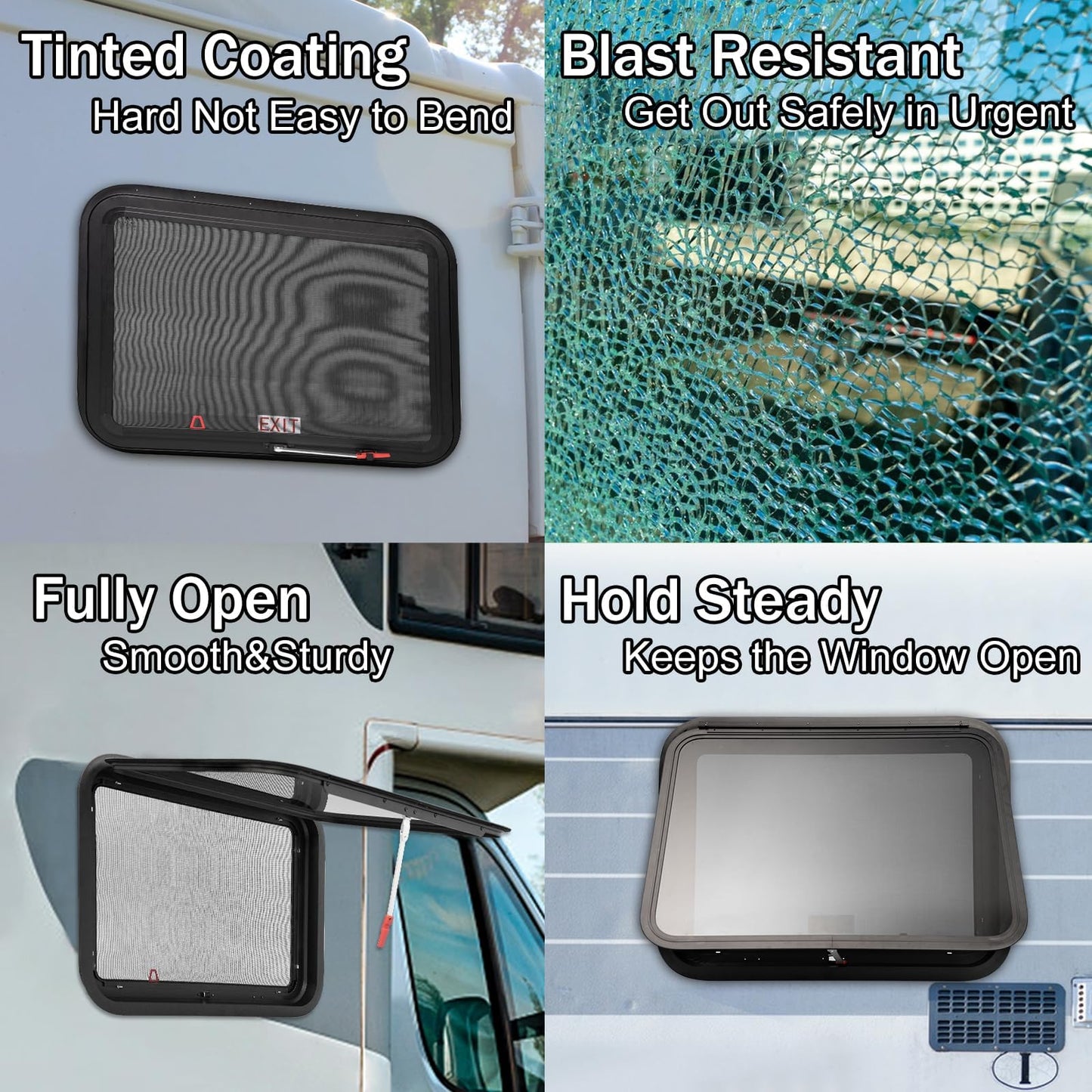 30"x22" RV Emergency Exit Window - DOT-Certified Tempered Glass, Security Lock, Waterproof Aluminum Frame w/Mesh Screen (Fits 1.57"-1.77" Walls, Complete Kit)