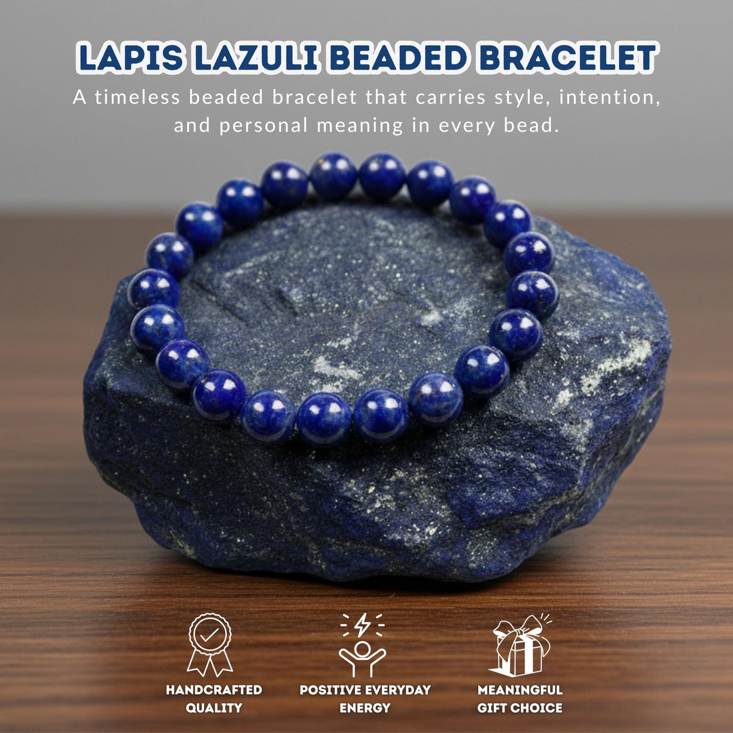 Cherry Tree Collection Blue Lapis Lazuli Beaded Bracelet – Genuine 8mm Gemstone Stretch Bracelet for Men & Women – Handmade Crystal Bracelet - (Blue Lapis Lazuli - L)