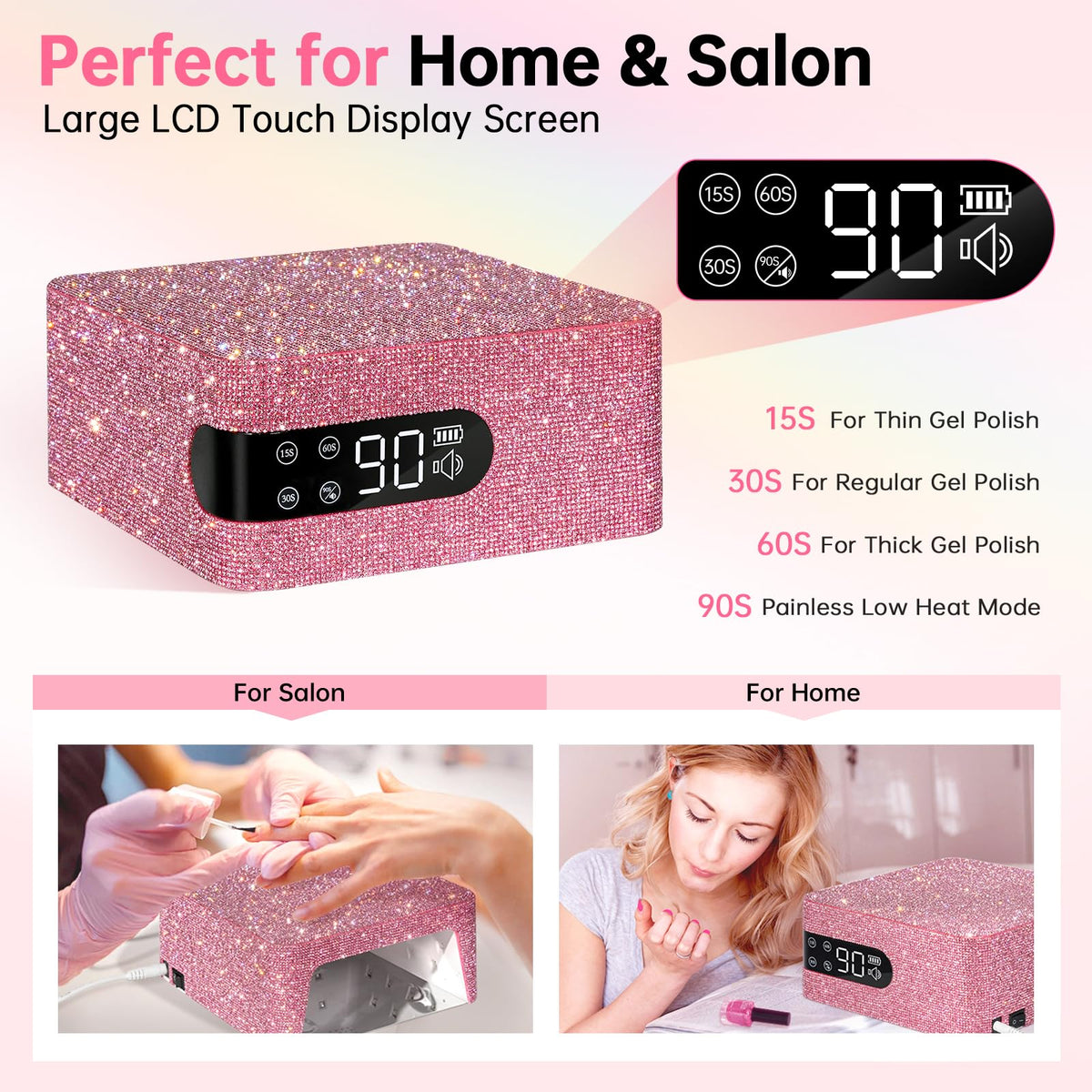 CHRISTINE SHELLY UV Nail Lamp,96W UV Light for Gel Nails, Cordless Nail Light,Rechargeable Nail Dryer, Touch Control & Auto Sensor,Fast Curing Manicure for Salon & Home (Pink Diamond)