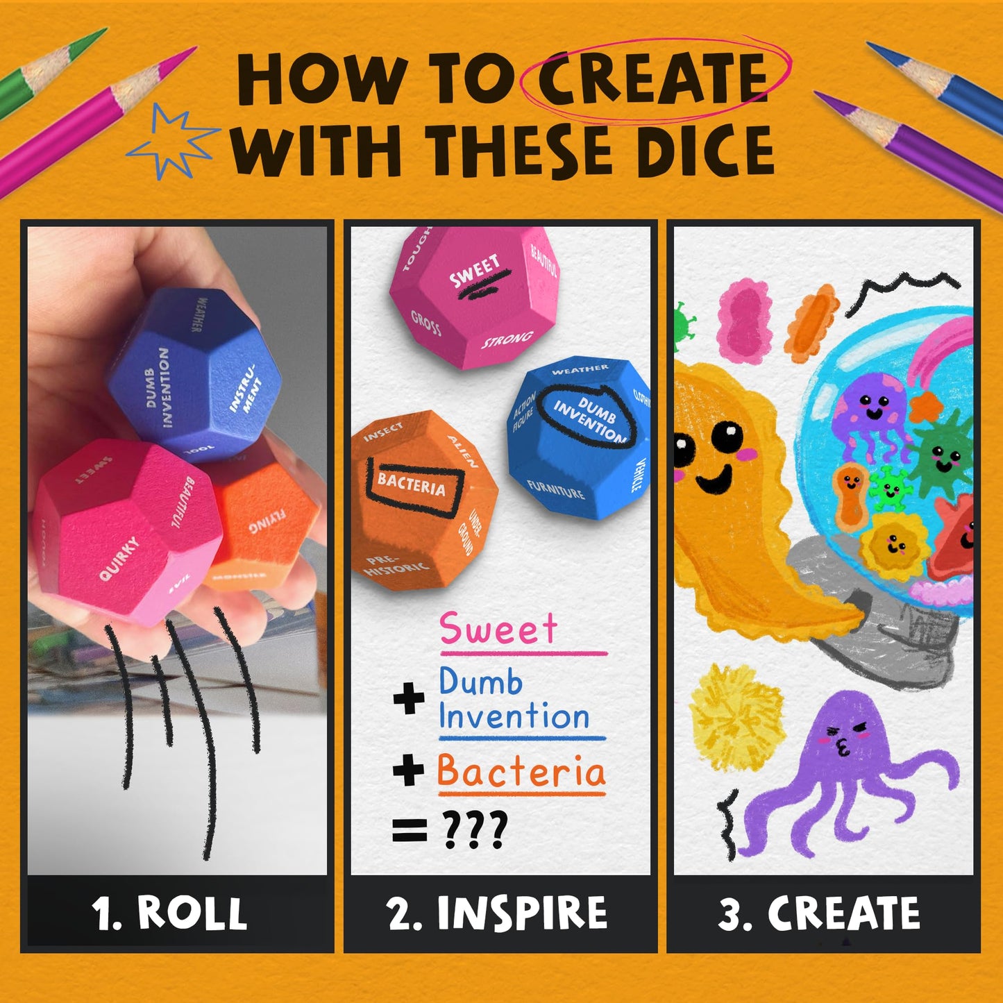 Insplore Art Dice – 12-Sided Wooden Dice with 120 Prompts to Help You Decide What to Draw or Paint – Creative Playbook with Games and Activities – Fun, Inspiring Gift for Artists of All Levels