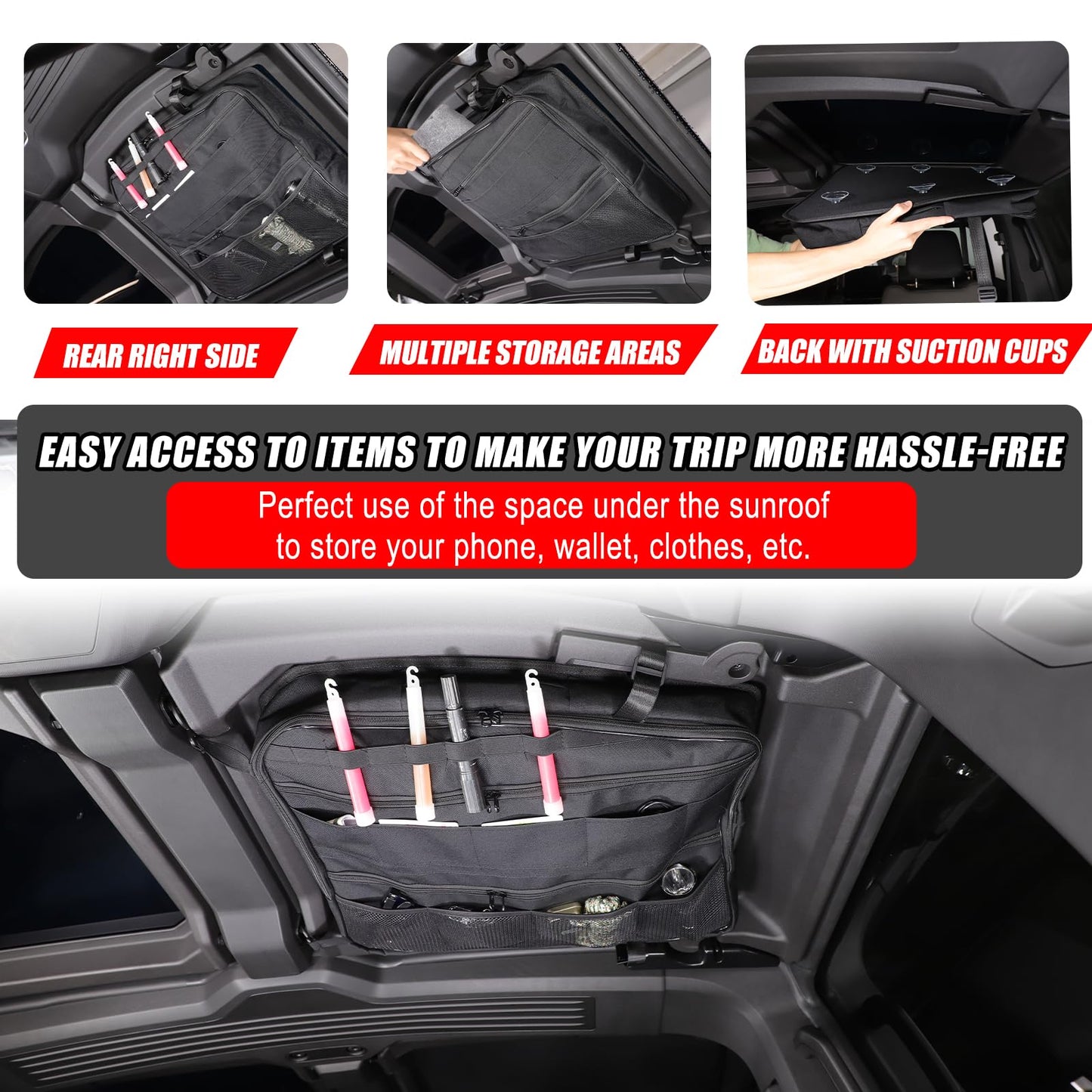 Car Sunroof Organizer Bag Compatible with 2024 2025 2026 Hummer EV Roof Panel Storage Bag Waterproof Foldable Multi-Function Car Rooftop Carrier Sunroof Storage Bags (Rear Top Roof Glass-Right)