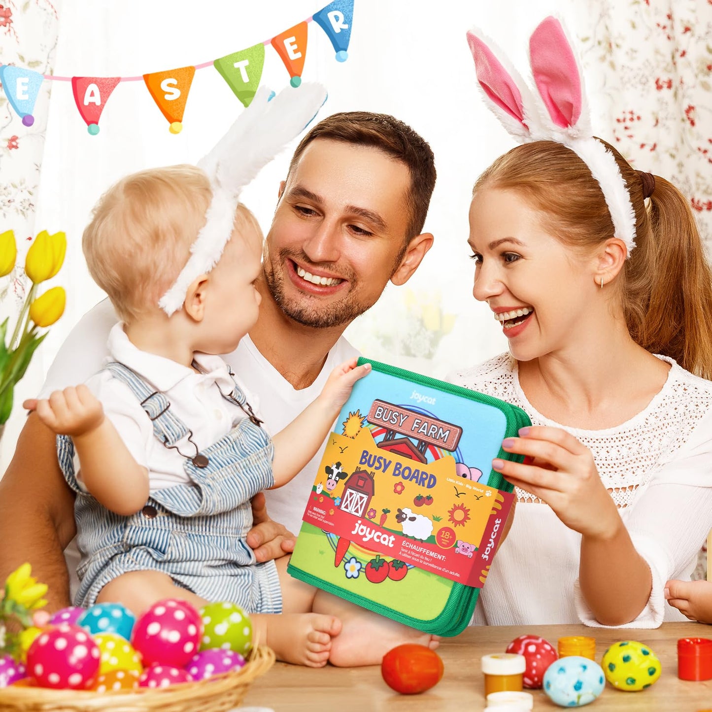 JoyCat Farm Busy Book for Toddlers 1–3 – Quiet Montessori Activity Book with 15 Daily Life Activities, Screen-Free Travel Toy for Toddlers, Easter Basket Stuffers Gifts Kids