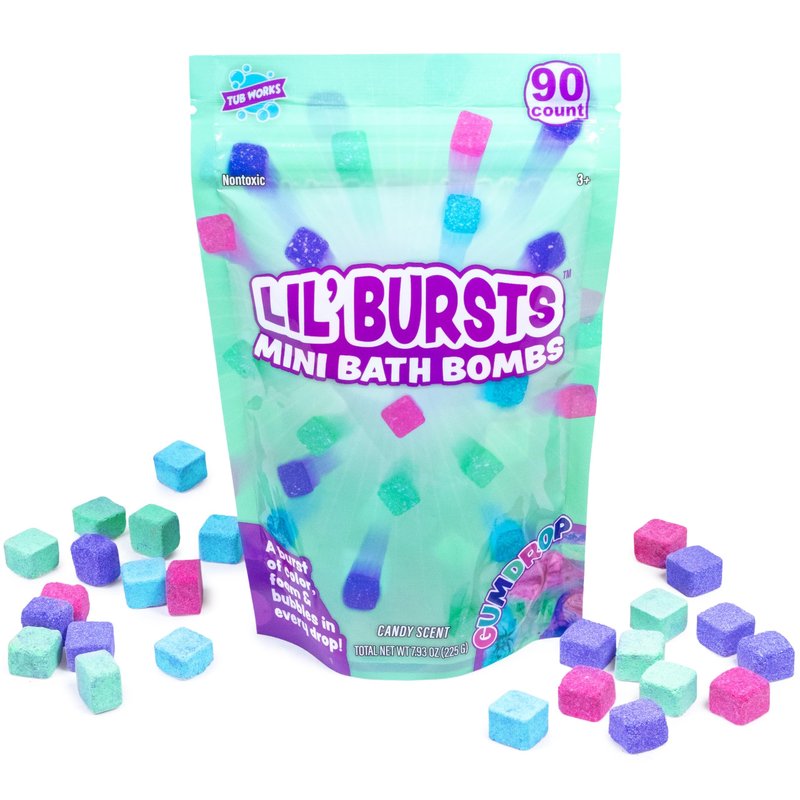 Tub Works® Lil' Bursts™ Mini Bath Bombs for Kids, 90 Count, Rainbow | Nontoxic | Tiny Kids Bath Bombs with A Burst of Color, Foam & Bubbles | Customize Toddler Bath with 7 Colors | Make Bathtub Art