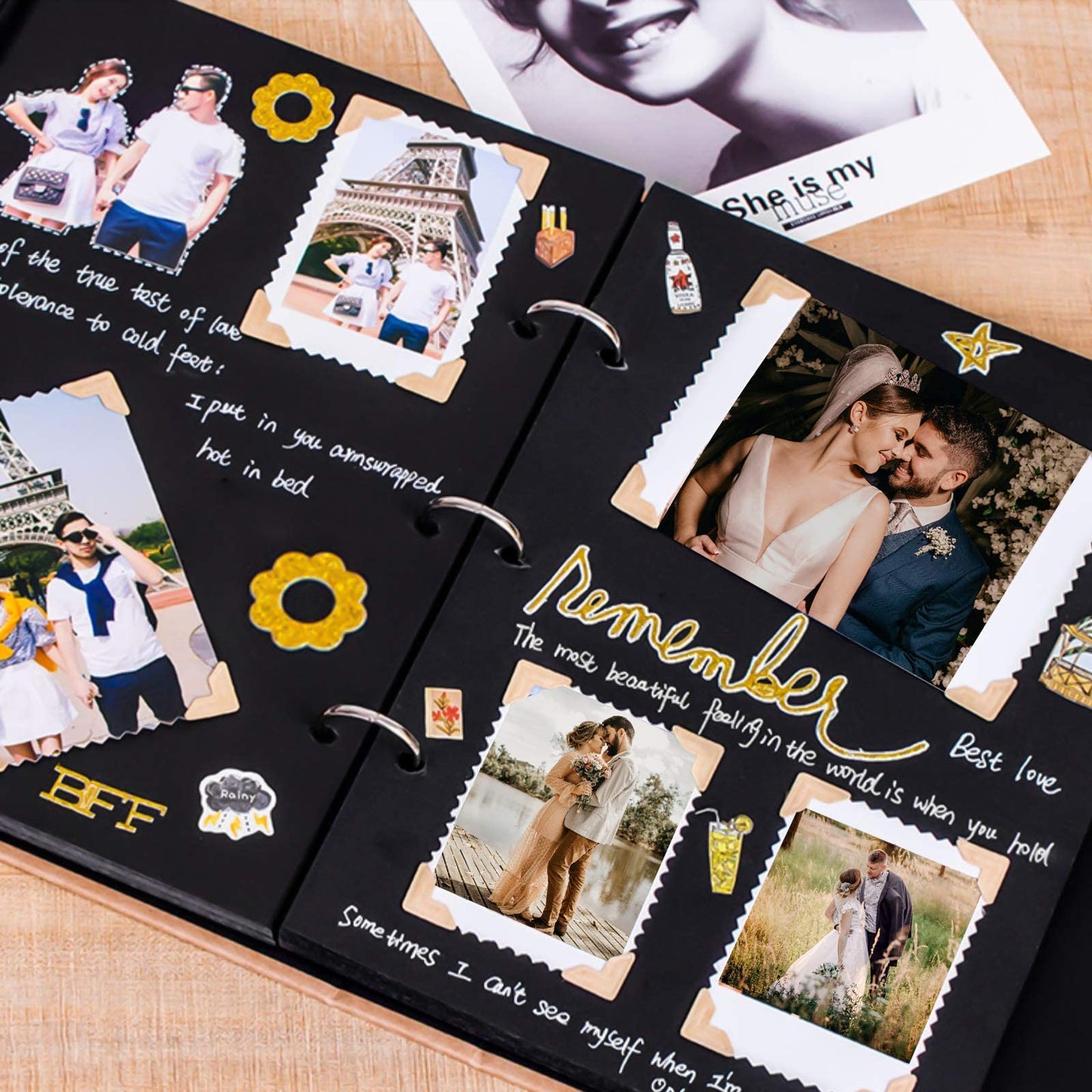 Vienrose DIY Scrapbook Photo Album Kit with Pens Tapes and Stickers 60 Pages Hardcover 8.5x11 Inches 3 Rings Removable Black Paper Scrapbooking for Lover Friends Kids Wedding Skyblue