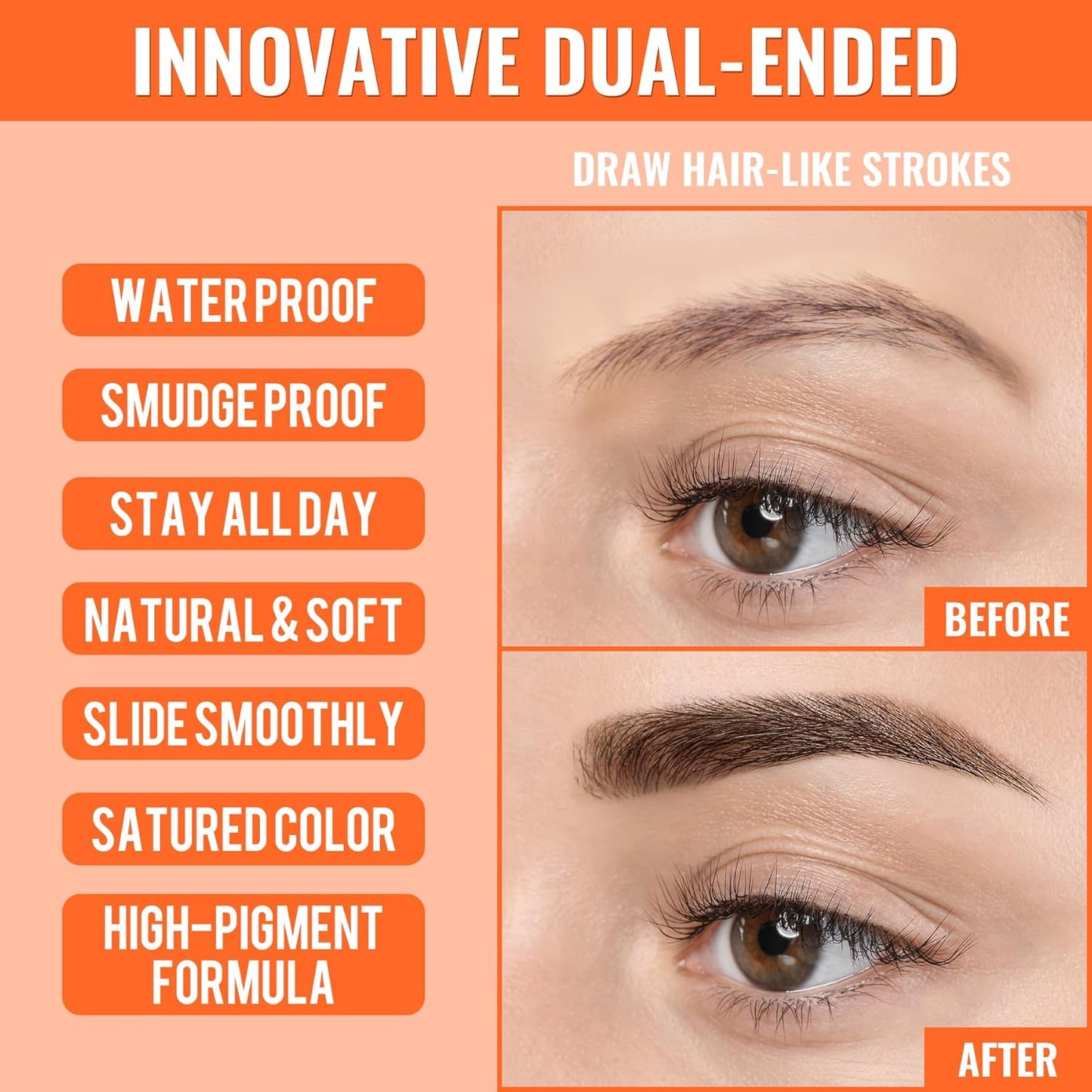 iMethod Eyebrow Pen - Eyebrow Pencil,2-in-1 Eyeliner Dual-Ended Microblading Eyebrow Pencil Long Lasting Waterproof Hair-Like Brow Pencil,with Eyebrow Brush,Eyebrow Pencils for Women,LightBrown